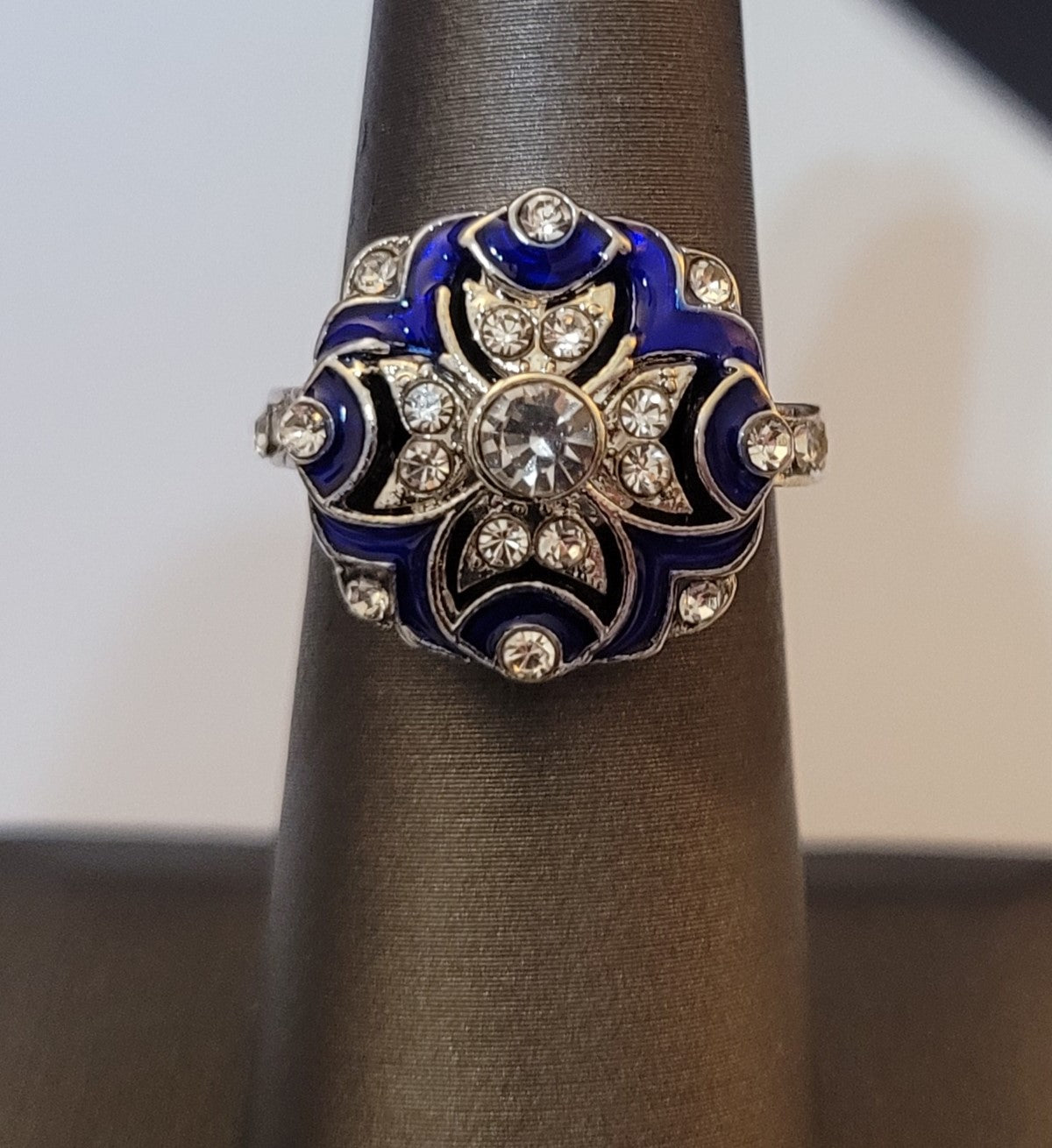 Vintage Blue Faux Sapphire 925 Silver Art Deco Ring