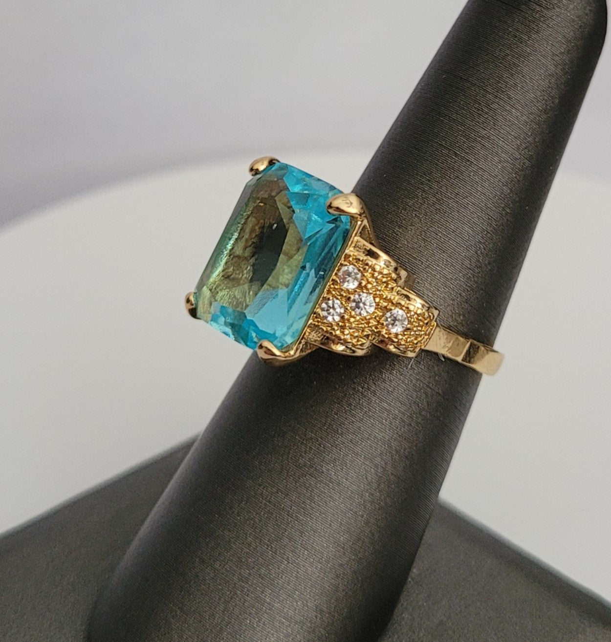2Ct Emerald Simulated London Blue Topaz 14K Gold Plated Ring