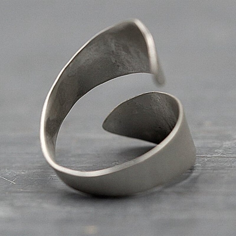 Engraved Wide Mountain Peak Open Silver Ring