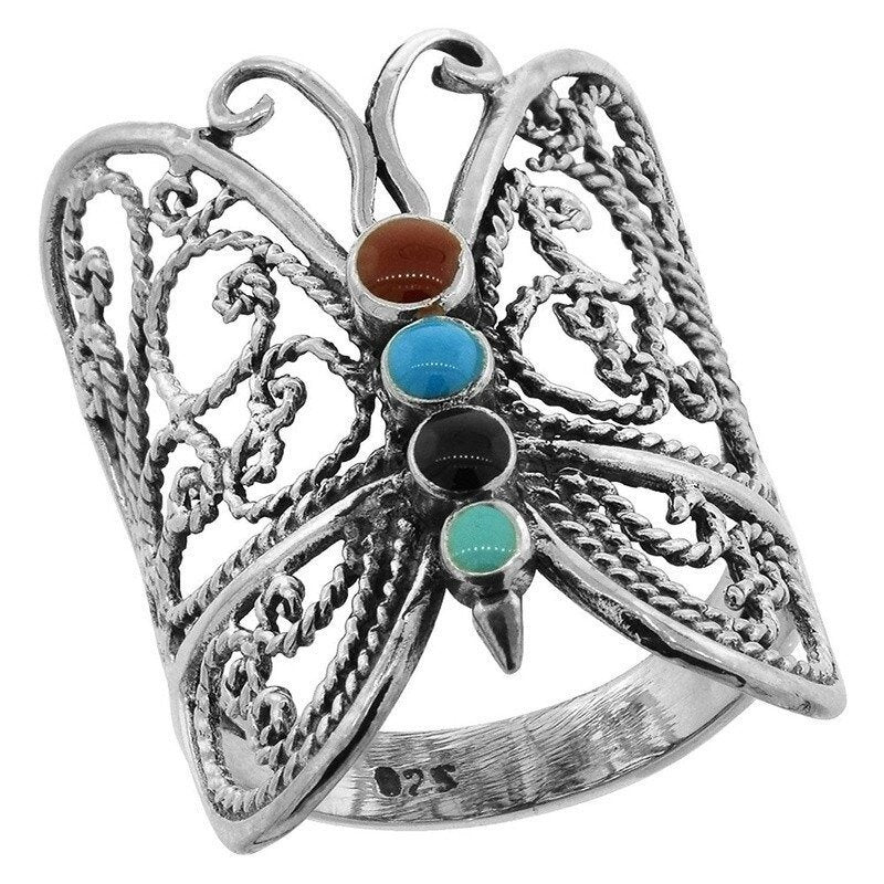 Filigree Butterfly Rope Wings Retro Hollow Silver Ring