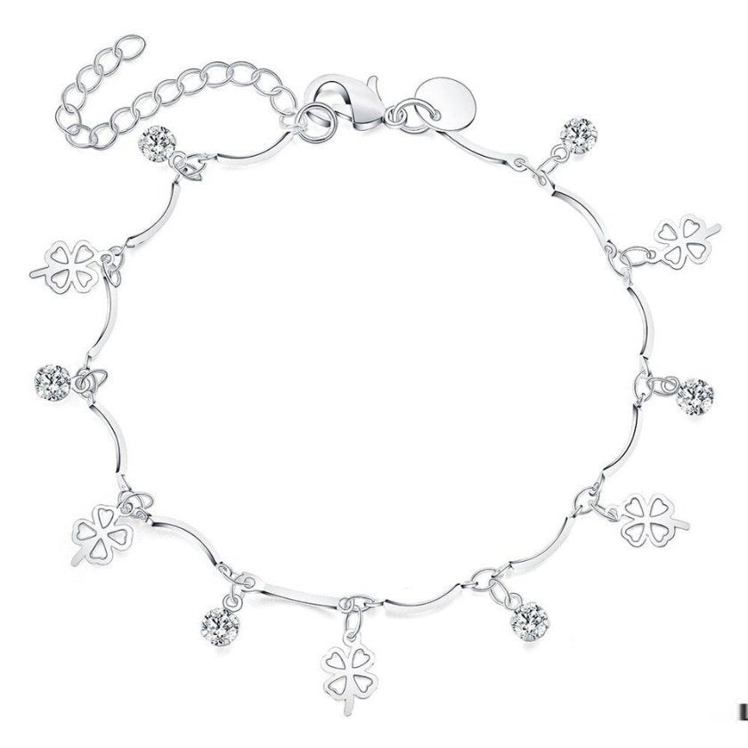 Lucky Four Leaf Clover 9" Silver Charm Bracelet