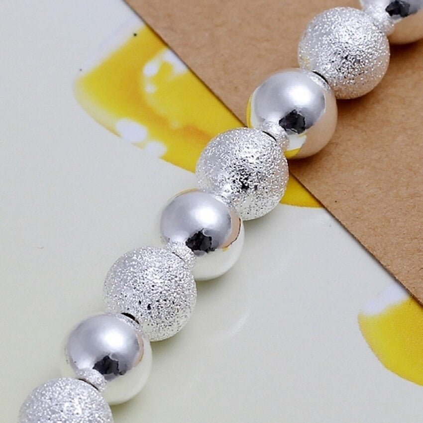 925 Sterling Silver Round Sandy Beads Charm Bracelet