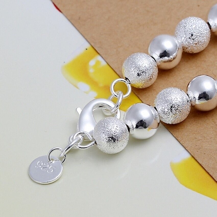 925 Sterling Silver Round Sandy Beads Charm Bracelet