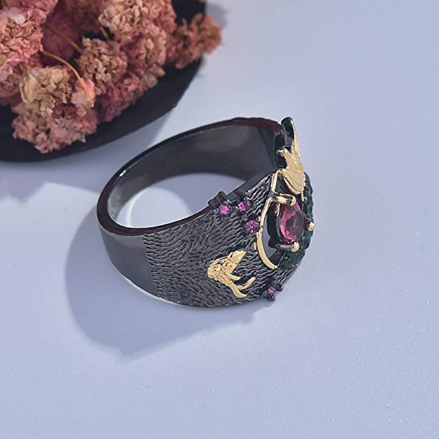 925 Silver Red Rhodolite Garnet Handmade Scenery Ring