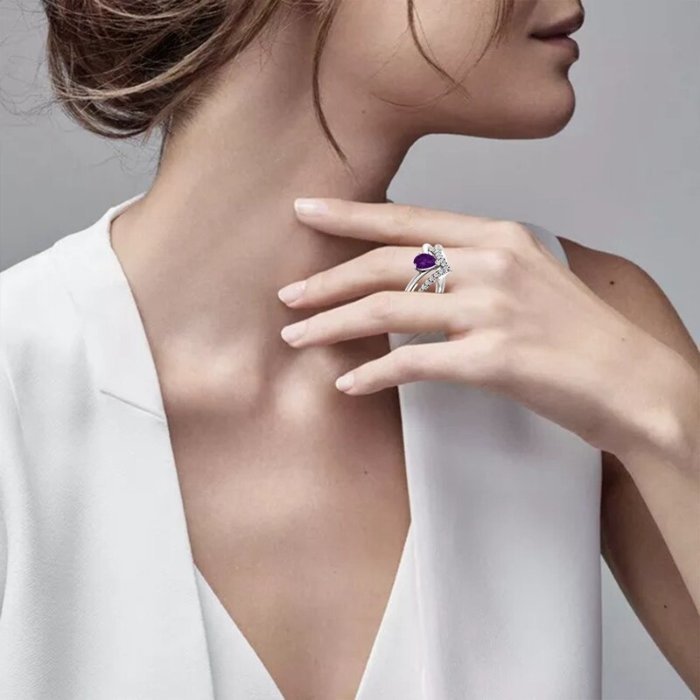 Sterling Silver Pear Shaped Purple Amethyst Ring