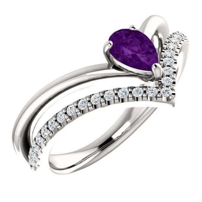 Sterling Silver Pear Shaped Purple Amethyst Ring