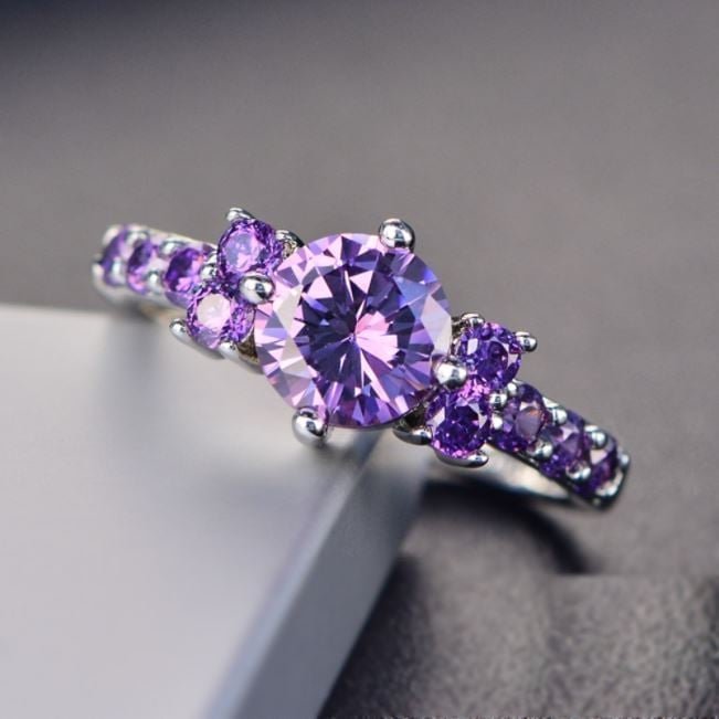 925 Sterling Silver Purple Faux Amethyst Micro Inlaid Ring