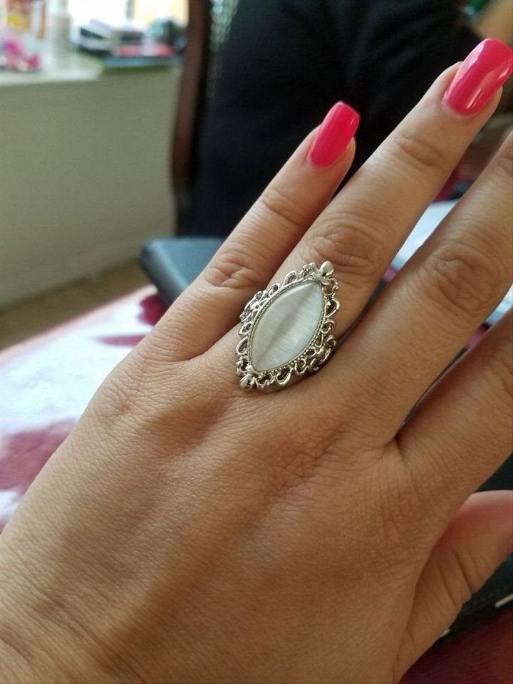 925 Sterling Silver Vintage White Opal Marquise Ring
