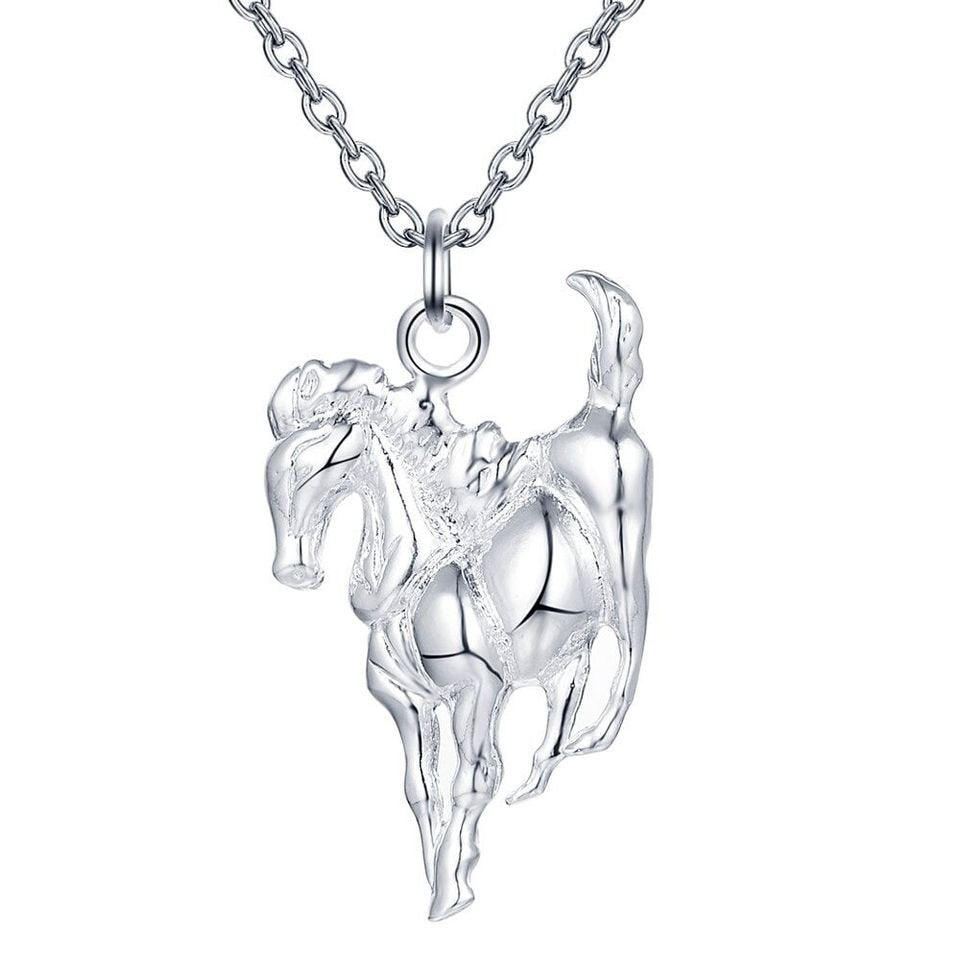 925 Sterling Silver Horse Stallion Pendant & 18" Chain