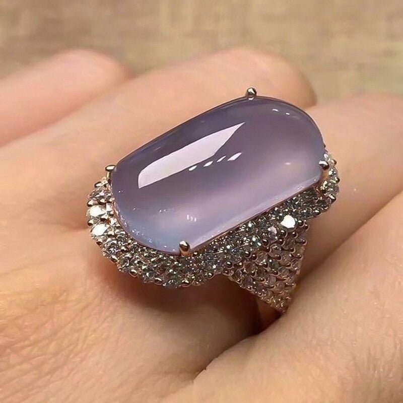 Large Taro Purple Gemstone Elegant Silver Ring