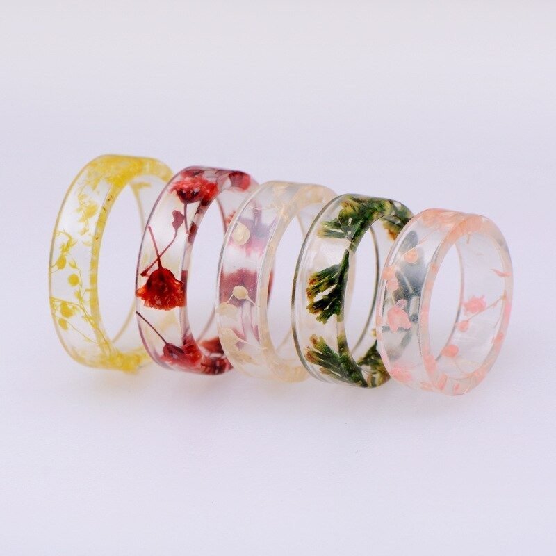 Dried Green Grass Epoxy Transparent Resin Ring