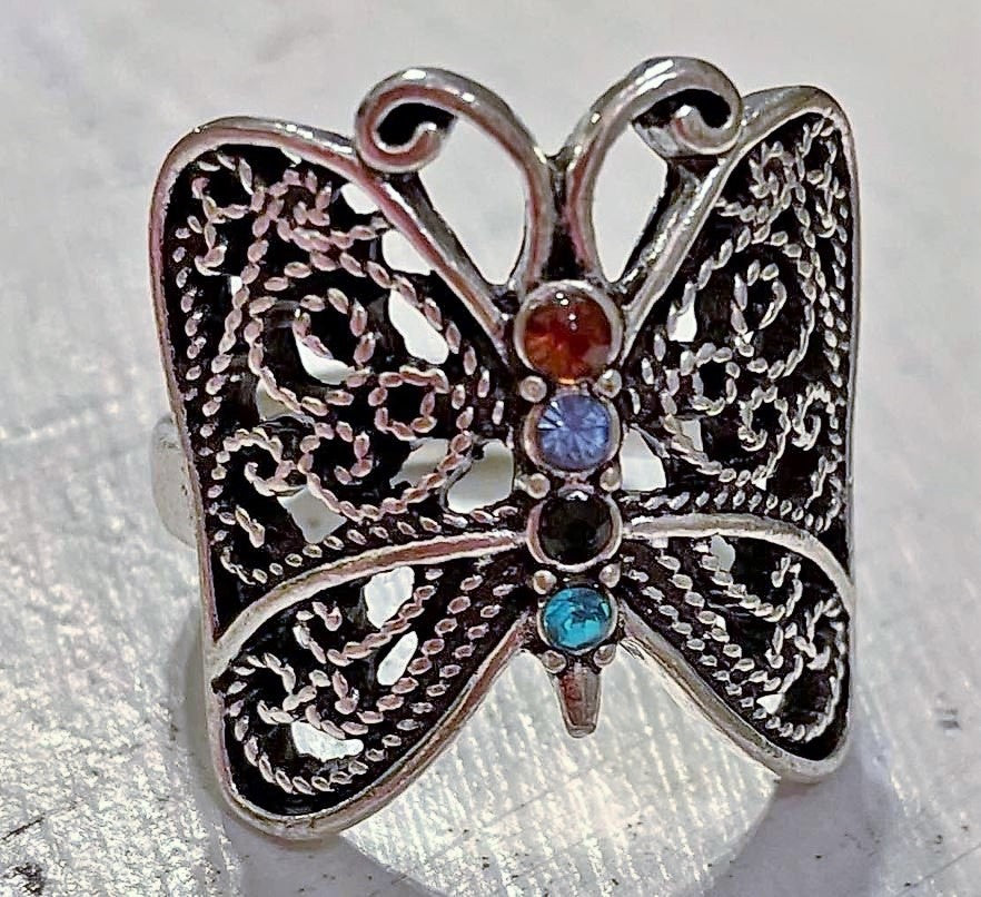 Filigree Butterfly Rope Wings Retro Hollow Silver Ring
