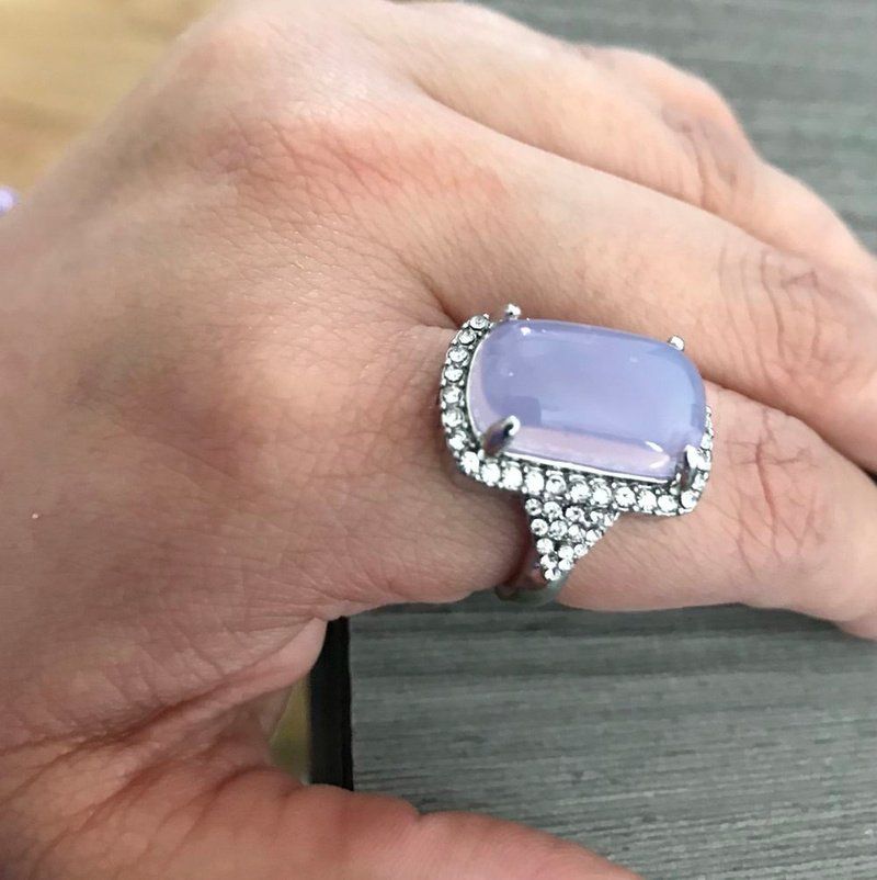Large Taro Purple Gemstone Elegant Silver Ring