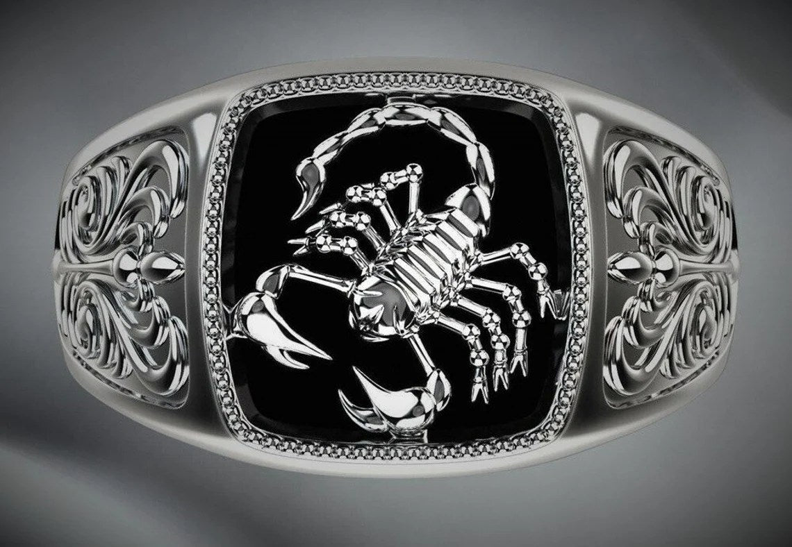 Sterling Silver Retro Black Onyx Scorpion Gothic Ring