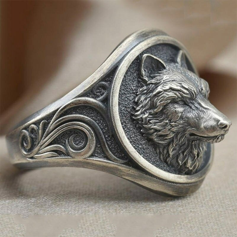 Men's 925 Silver Retro Wolf Totem Punk Ring