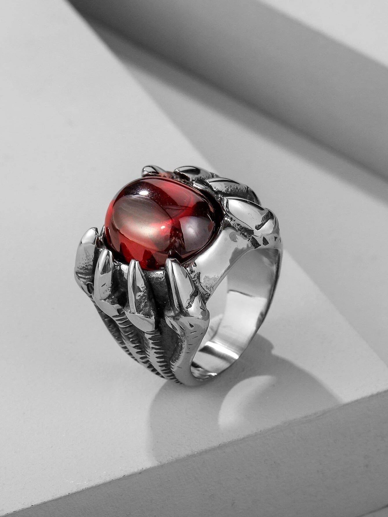 Retro Punk Dragon Claw Huge Red Stone Gothic Ring
