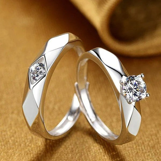 2pcs Sterling Silver Rhombus Open Matching Couple Rings