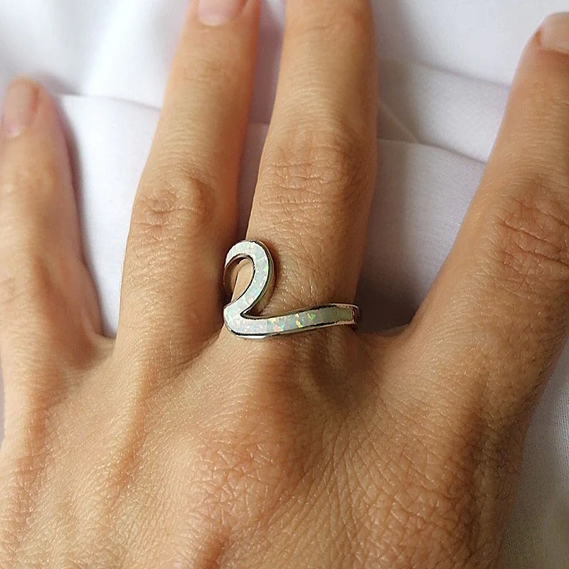Unique White Opal Wave Silver Ring