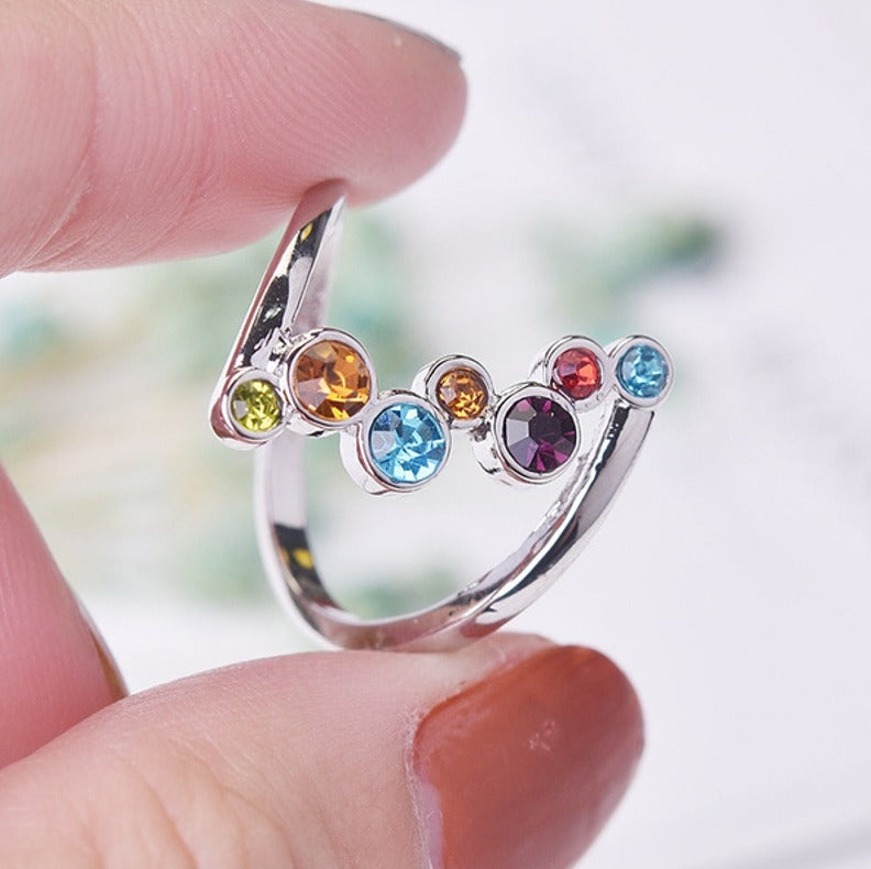 Sterling Silver Multicolor Round Gemstones Colorful Ring
