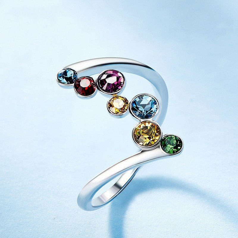 Sterling Silver Multicolor Round Gemstones Colorful Ring