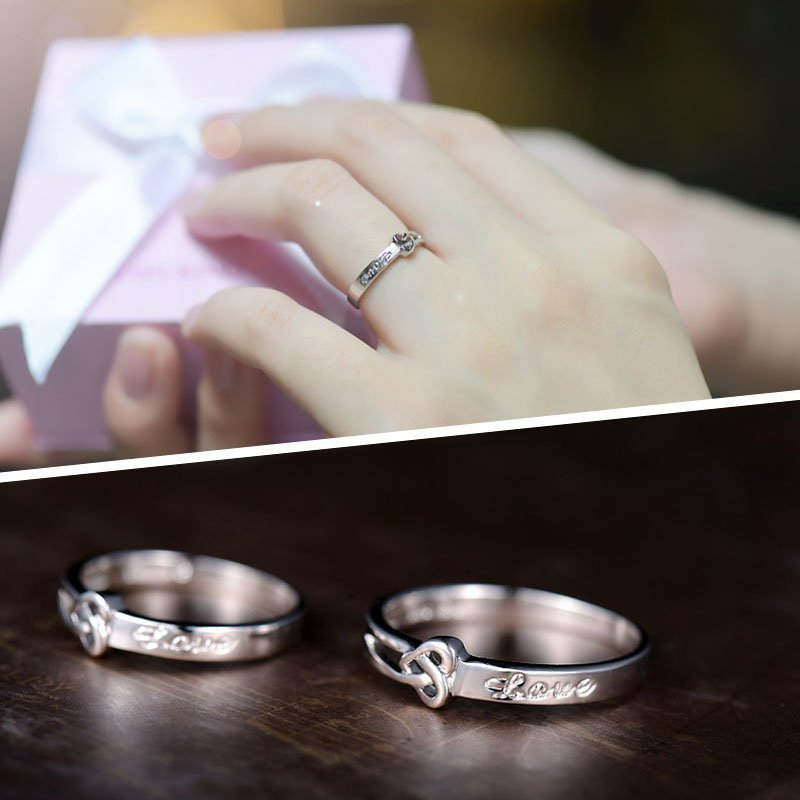 2pcs Sterling Silver Love Matching Open Couple Ring Set