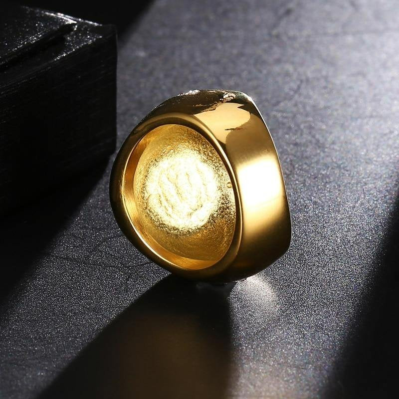 Round Cross Maple Leaf Gold Signet Ring