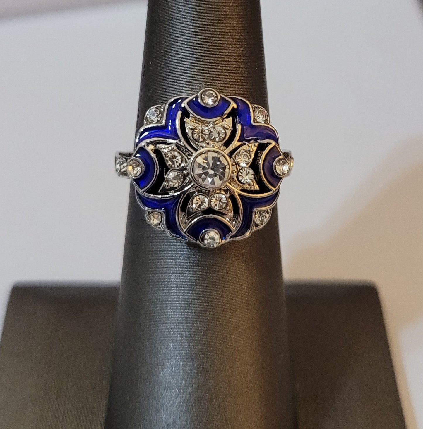 Vintage Blue Faux Sapphire 925 Silver Art Deco Ring