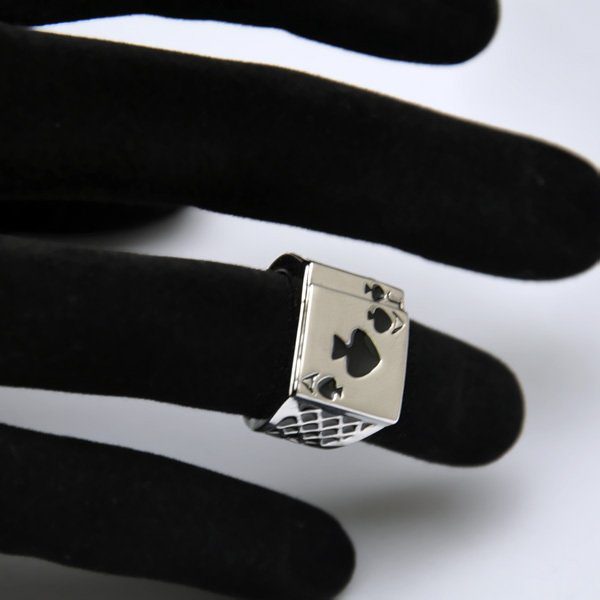 Unique Poker Cards Ace Joker of Spades Silver Ring