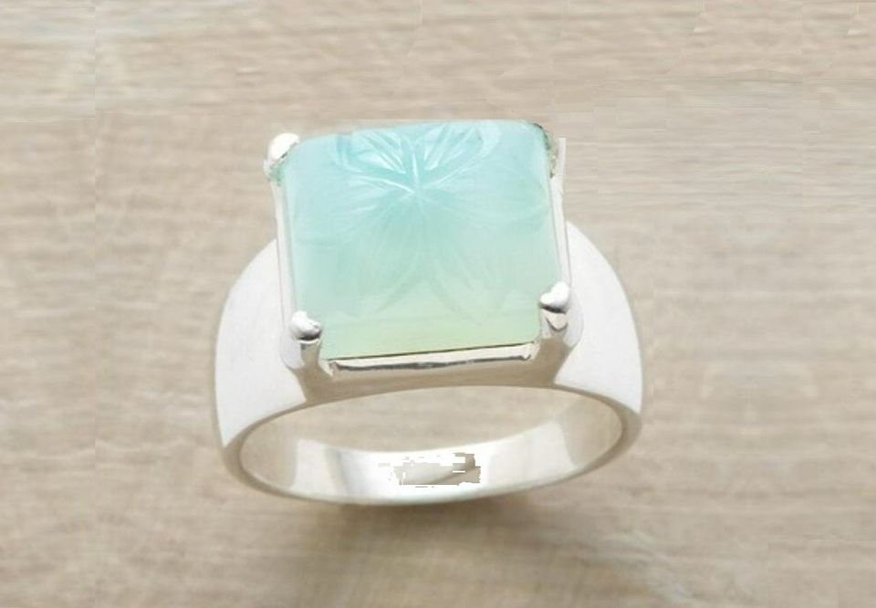 Antique 925 Sterling Silver Chiseled Chalcedony Retro Ring