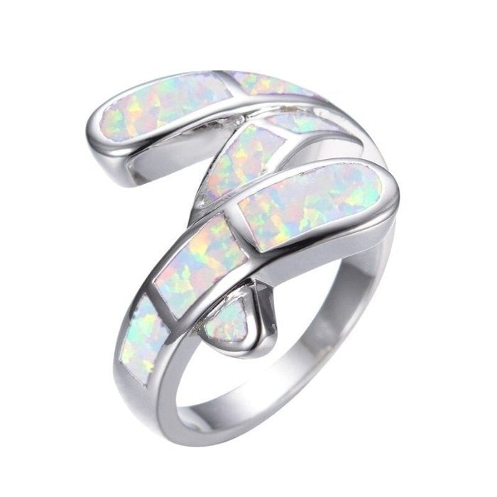 Overlapping White Opal Silver Ring