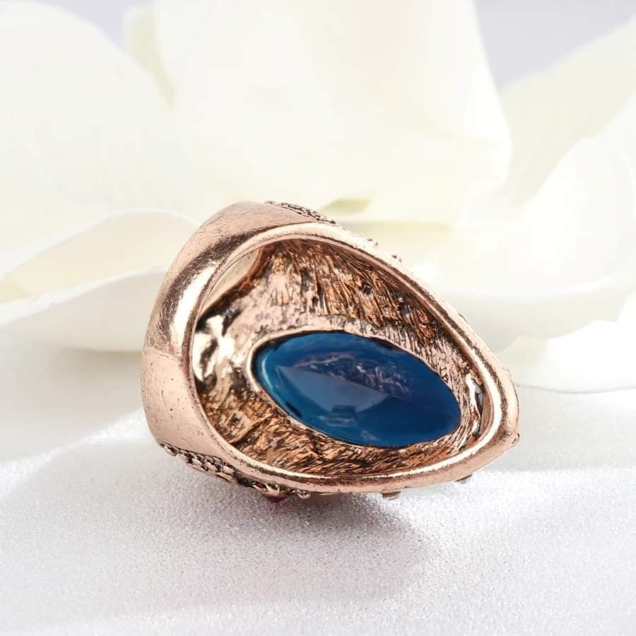 Huge Vintage Turkish Textured Blue Antique Gold Ring