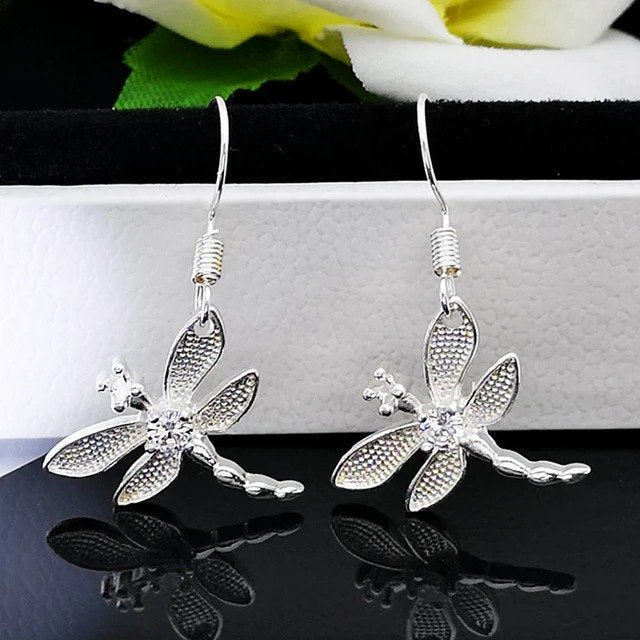 Dragonfly Pendant Necklace & Sterling Silver Earring Set