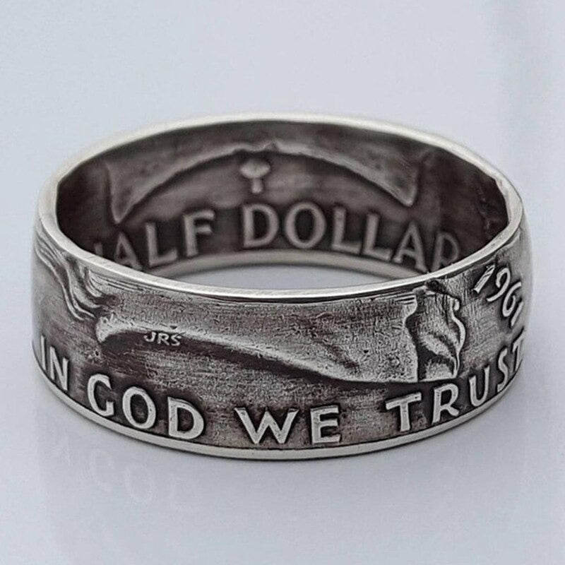 1961 Silver Half Dollar Ben Franklin IN GOD WE TRUST Coin Ring