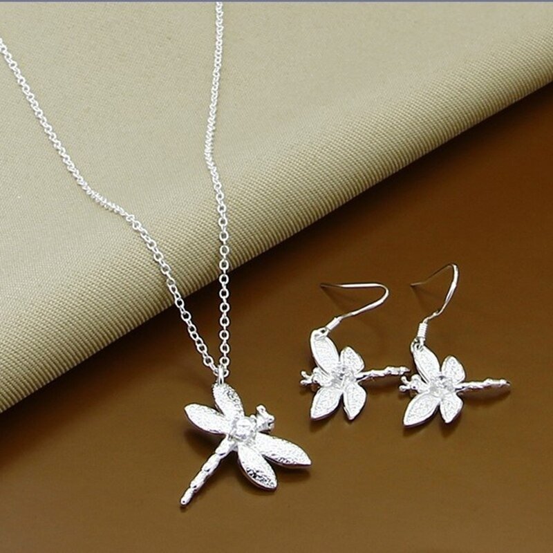 Dragonfly Pendant Necklace & Sterling Silver Earring Set