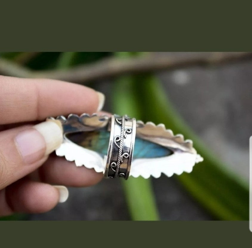 Vintage Labradorite Handmade Marquise Antique Silver Boho Ring
