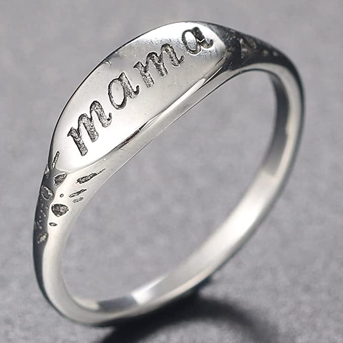 Mama Carved Oval Engraved 750 18ct White Gold Plated Ring