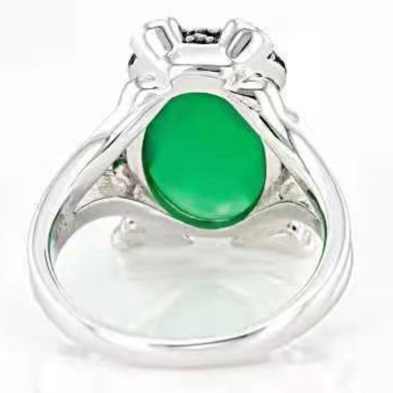 Lucky Green Frog with Gray Stones Unique Retro Silver Ring