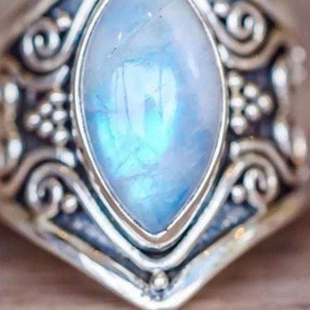 Vintage Boho Marquise Blue Moonstone Antique Silver Ring