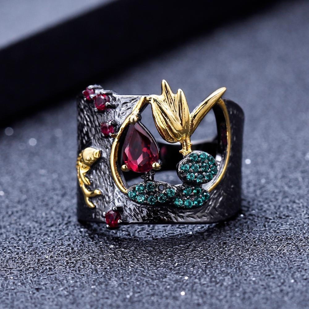 925 Silver Red Rhodolite Garnet Handmade Scenery Ring