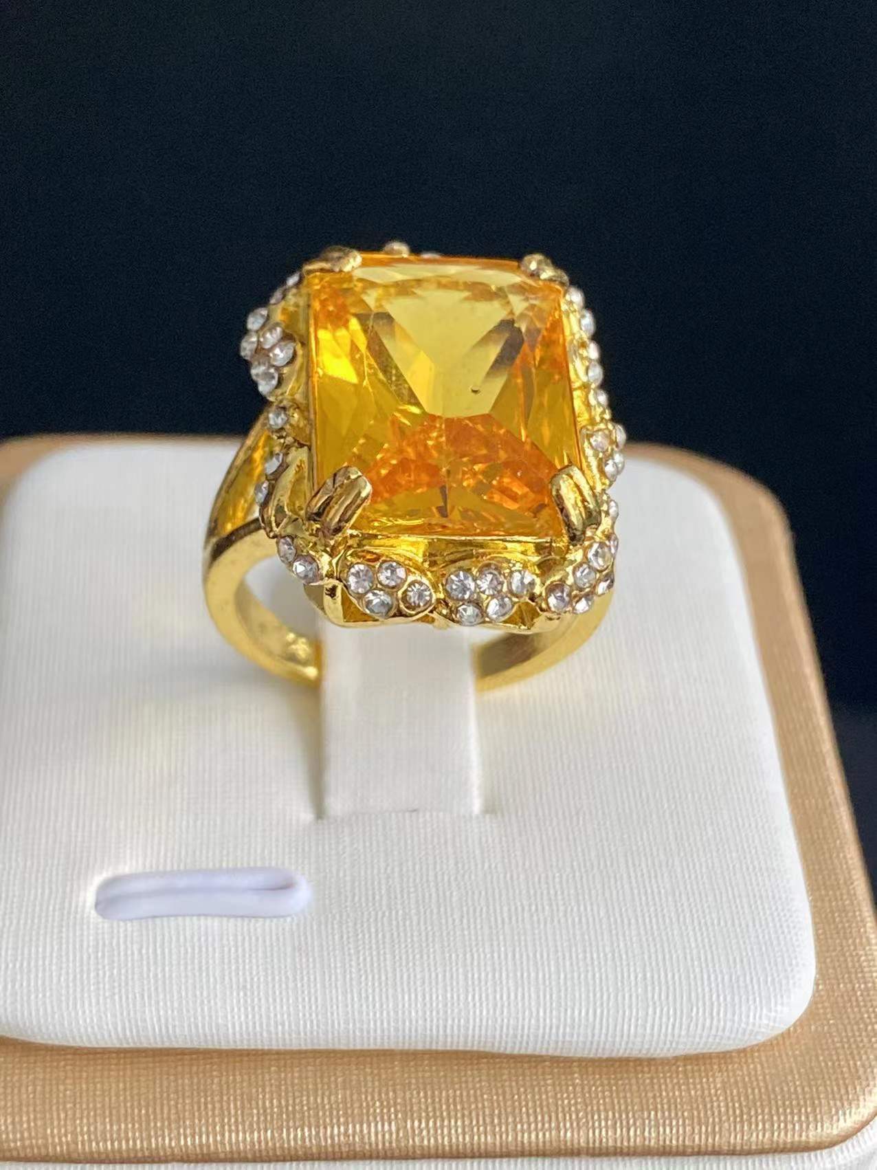 Huge Princess-Cut Yellow Gold Citrine Ring