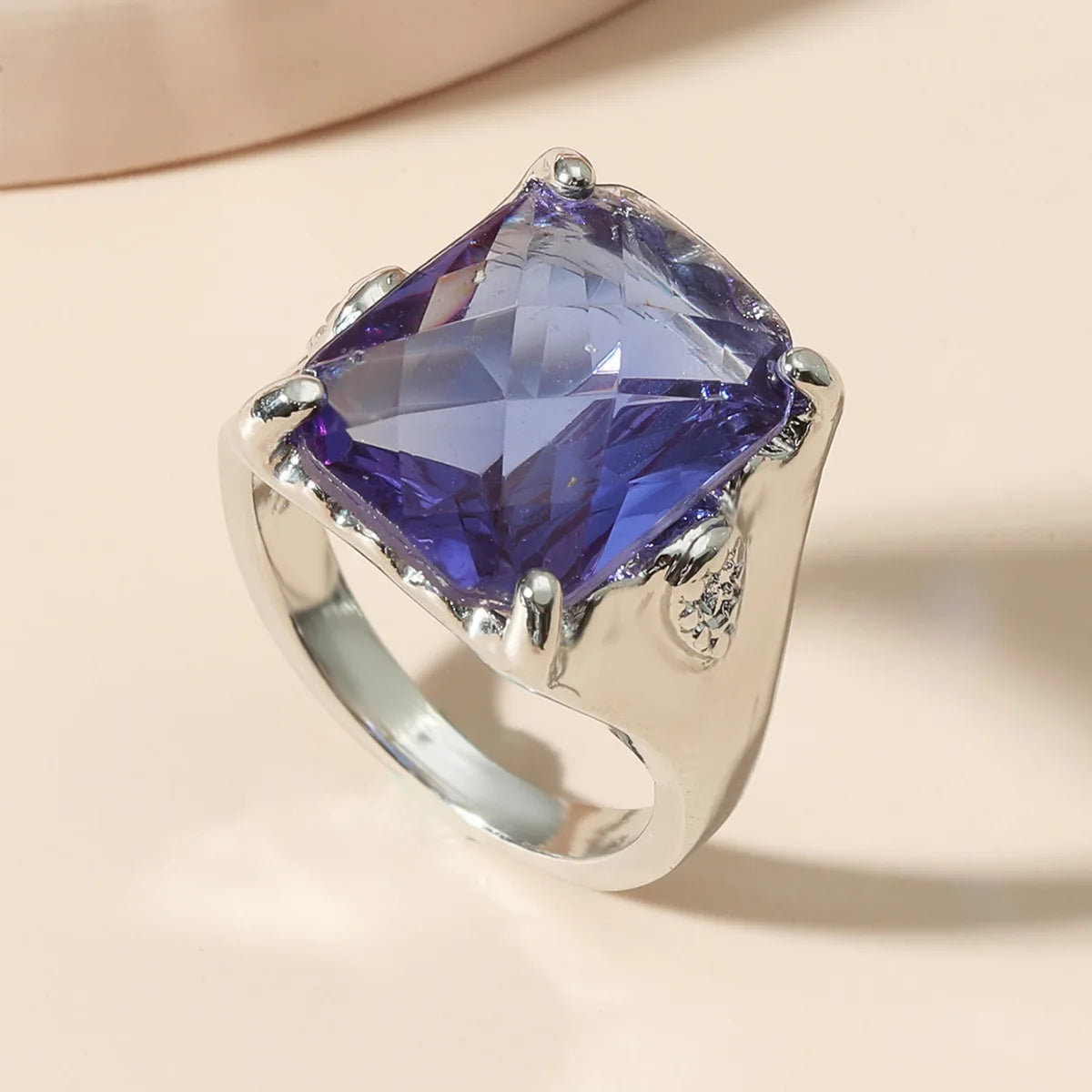 Big Princess Cut Blue Tanzanite Silver Ring