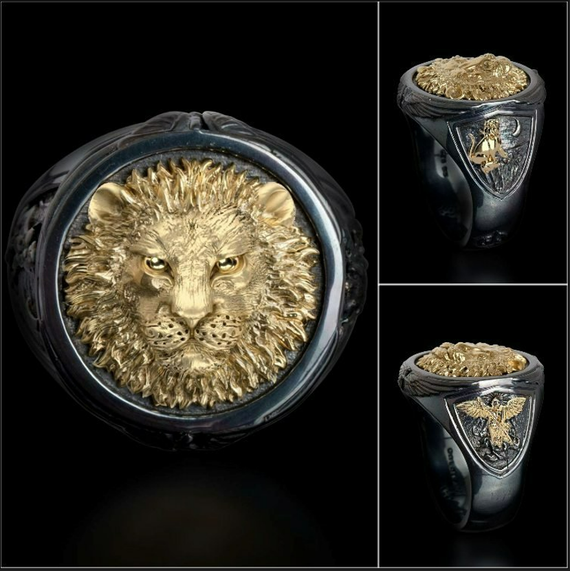 Sterling Silver Domineering Lion Head Retro Ring