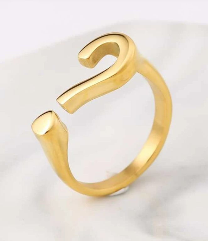 925 Sterling Silver Fillled Question Mark Gold Tone Open Ring