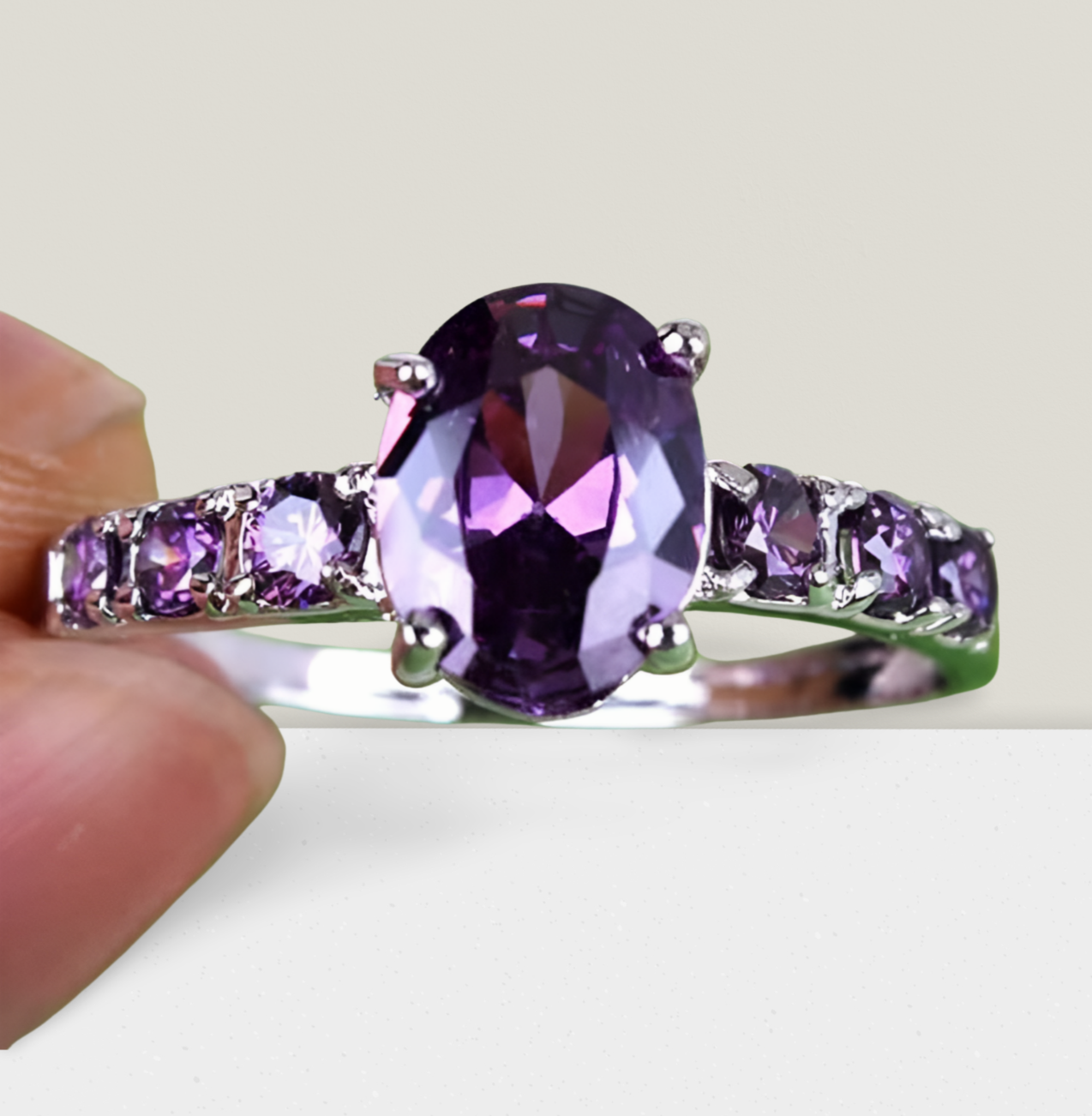 925 Sterling Silver Purple Faux Amethyst Micro Inlaid Ring