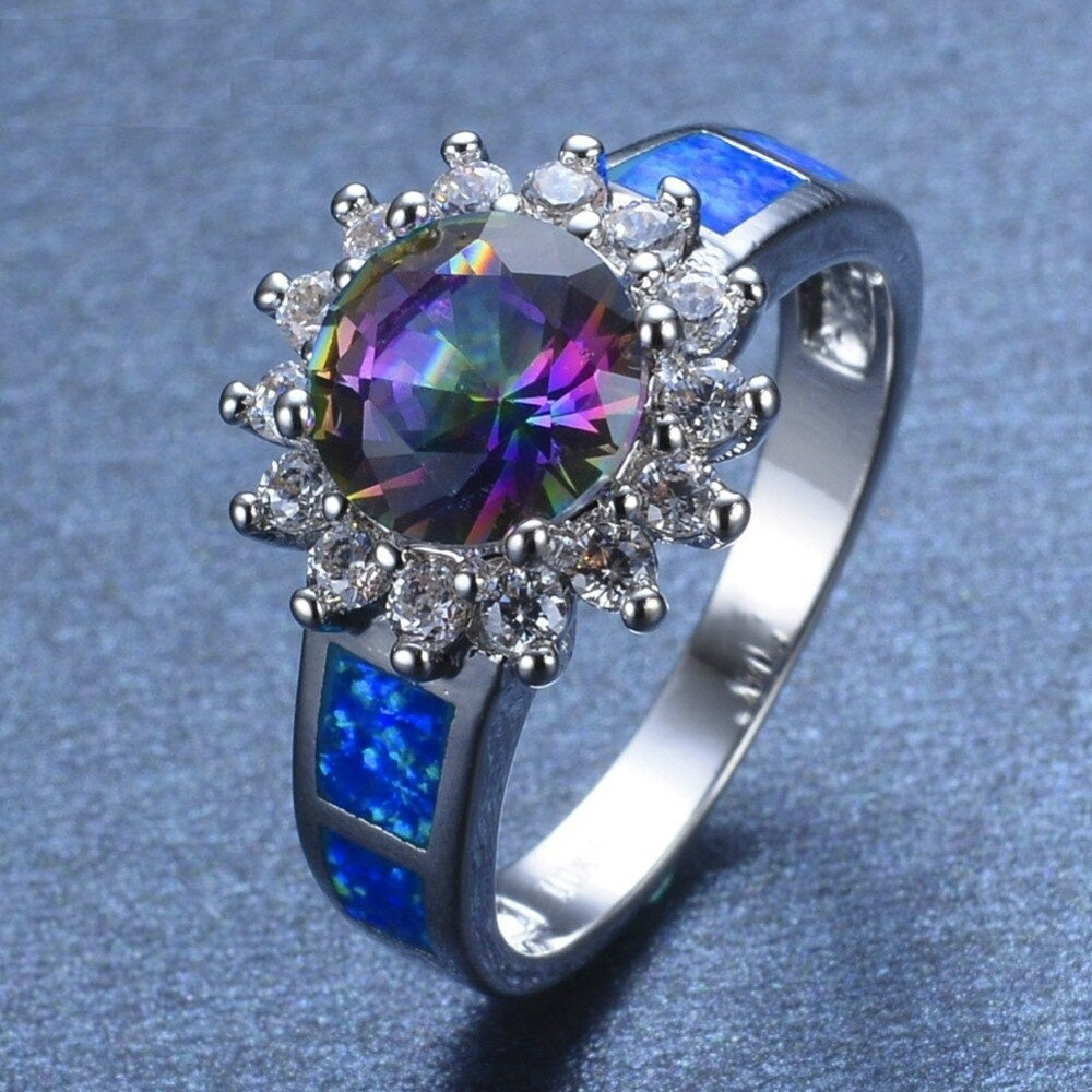 Blue Fire Opal & Round Mystical Topaz Ring