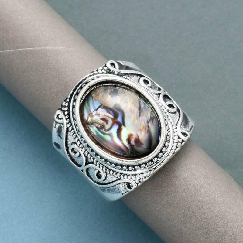 Vintage Iridescent Natural Labradorite Silver Ring
