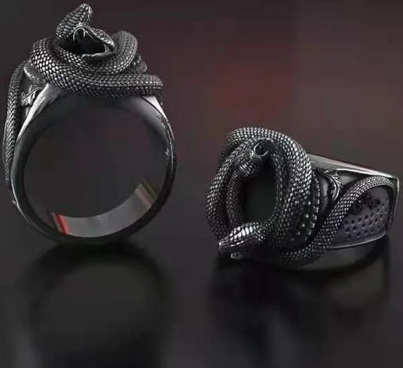 Men's Domineering Double Snake Head Silver Gothic Ring