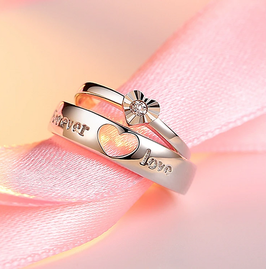2pcs Sterling Silver Hollow Heart Matching Couple Rings