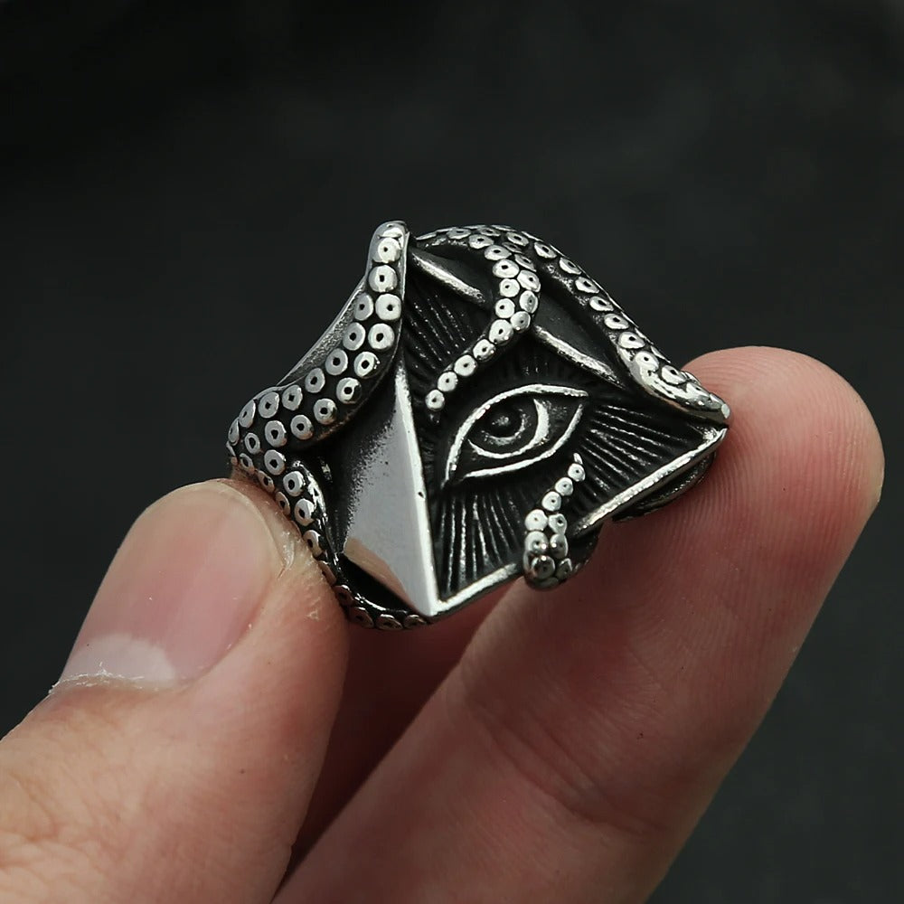 Huge Illuminati Eye Triangle Silver Unique Ring