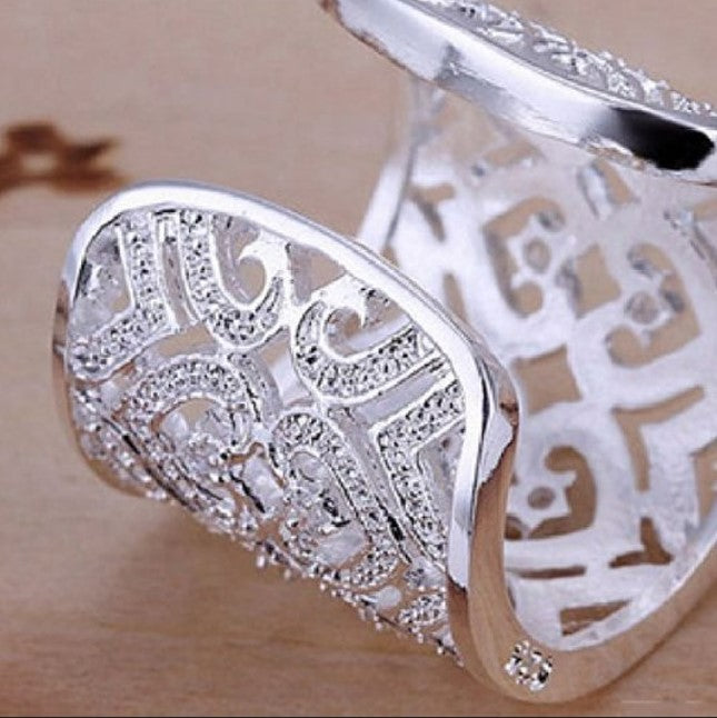 Huge 925 Sterling Silver Open Hollow Heart Bohemian Ring